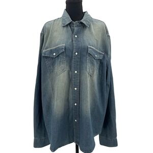 True Religion Mens Chambray Western Shirt Fireside Wash Buddha Back  700701